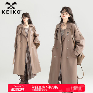系带风衣女26春季 气质通勤双排扣外套大衣 韩系高级感中长款 KEIKO