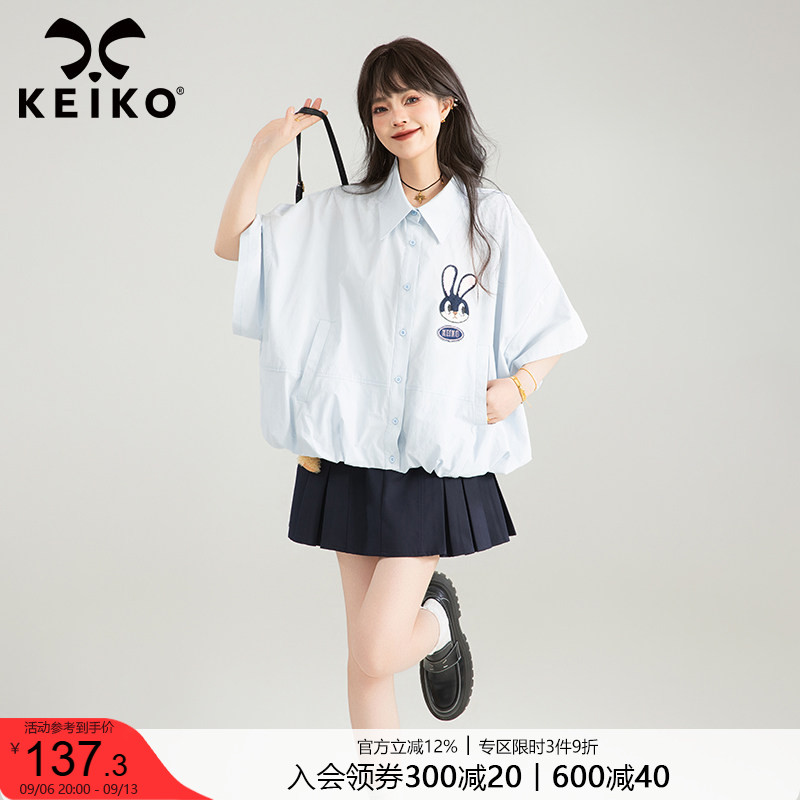 KEIKO花苞式廓形显瘦短袖衬衫女图片