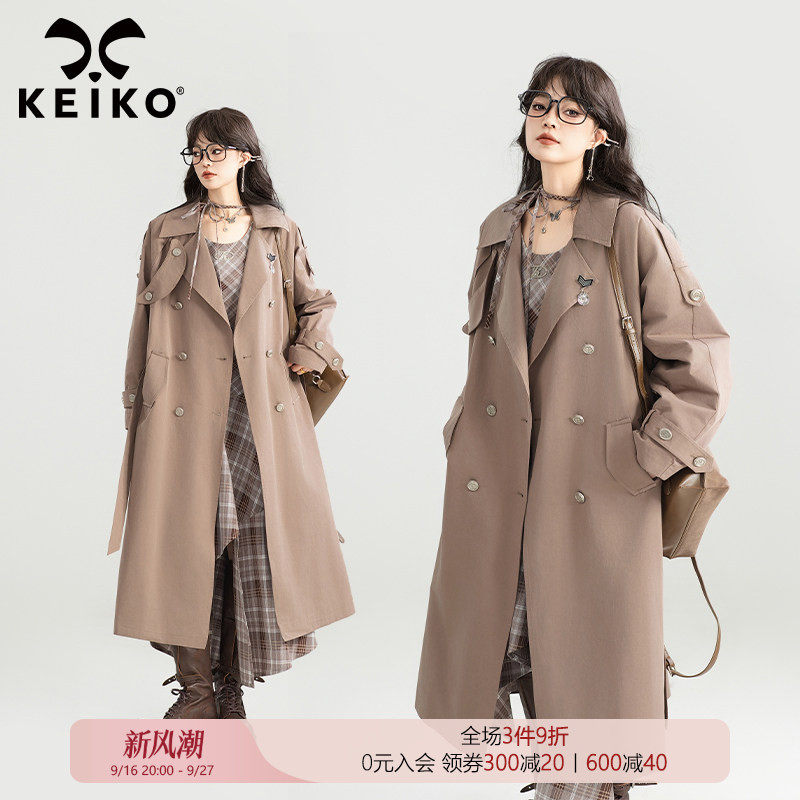KEIKO英伦通勤中长款双排扣风衣