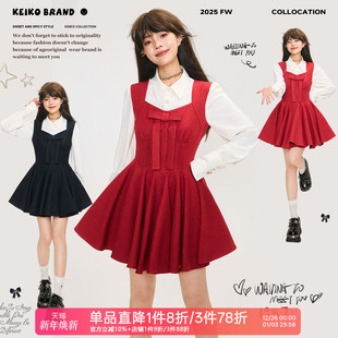 连衣裙早春新年战袍蓬蓬礼服公主裙 千金风蝴蝶结饰无袖 KEIKO 法式