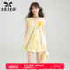 短裙两件套装 衬衫 立体花朵黄色扭结上衣夏日多巴胺V领无袖 KEIKO