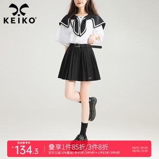 学院风黑色百褶半身裙25夏季 KEIKO 甜辣妹高腰A字显瘦JK制服短裙