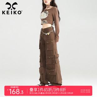 女25秋季 子 復(fù)古多口袋闊腿工裝 KEIKO 褲 傘兵褲 美式 寬松直筒休閑褲
