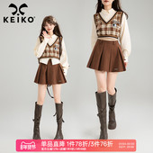学院风咖色宽褶A字半身裙2026春季 KEIKO 防走光 显瘦JK百褶短裙