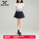 KEIKO 拼色腰线短裙半身裙26春夏伯克利学院风松紧高腰百褶裙子