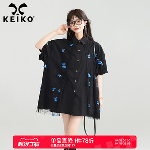 KEIKO 浪漫繁复立体花衬衫 夏季 复古绣花蕾丝拼接上衣 徐风蝶舞