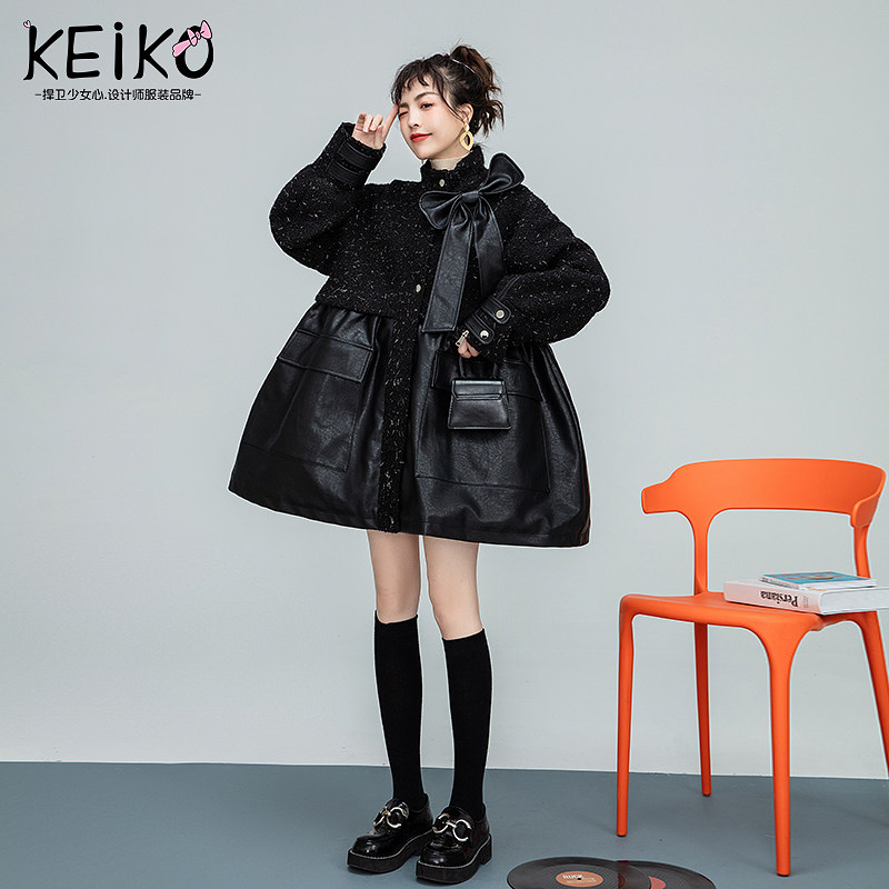 高级感亮丝羊羔毛黑色大衣女2022早秋气质斗篷型加厚显瘦皮衣外套