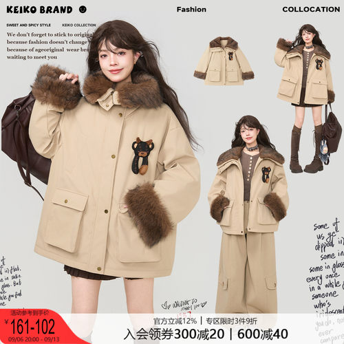 KEIKO三防狐狸毛领工装派克棉服
