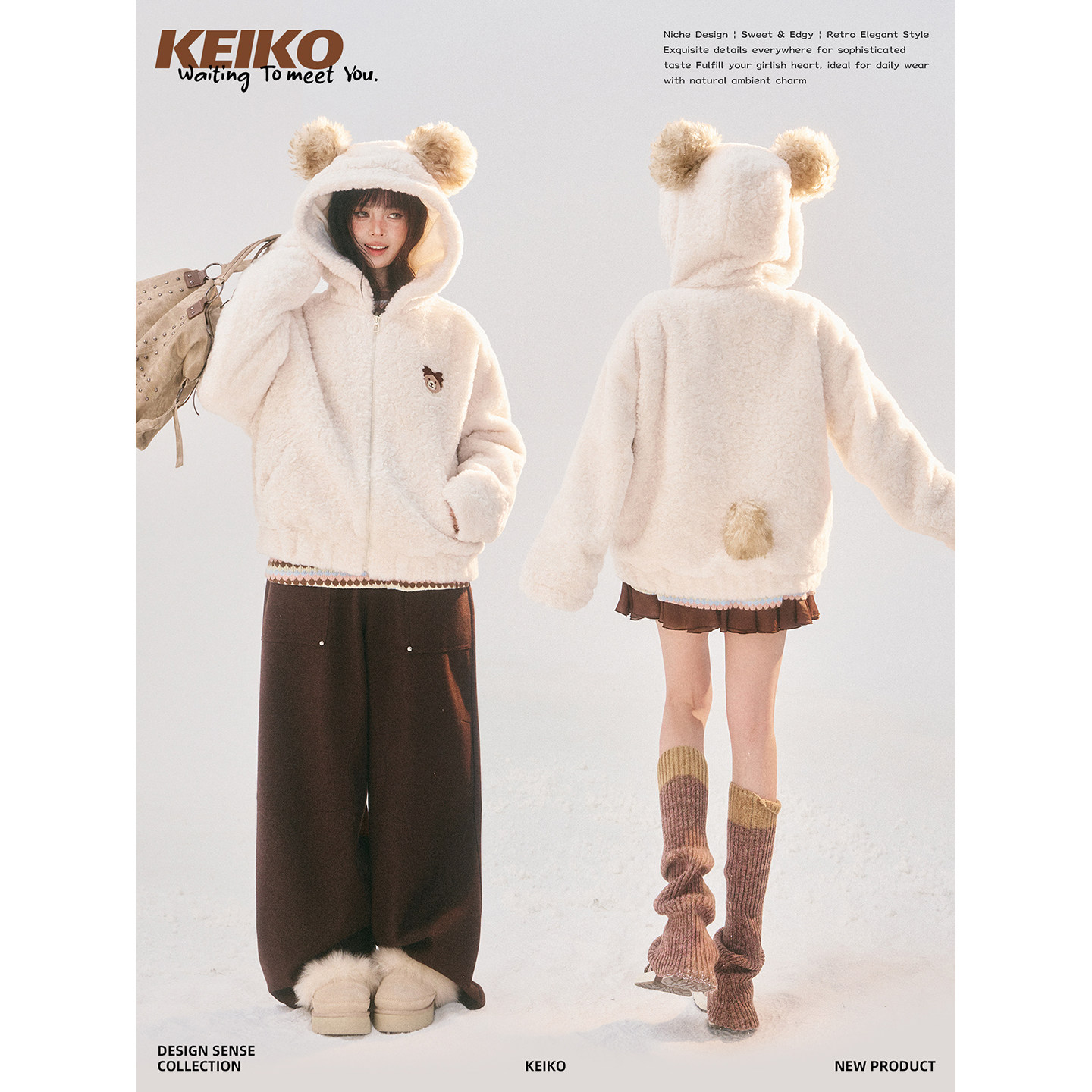 KEIKO环保羊羔毛连帽外套棉服