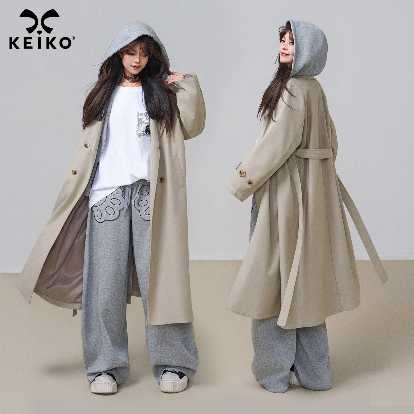 KEIKO英伦风可拆卸假两件风衣