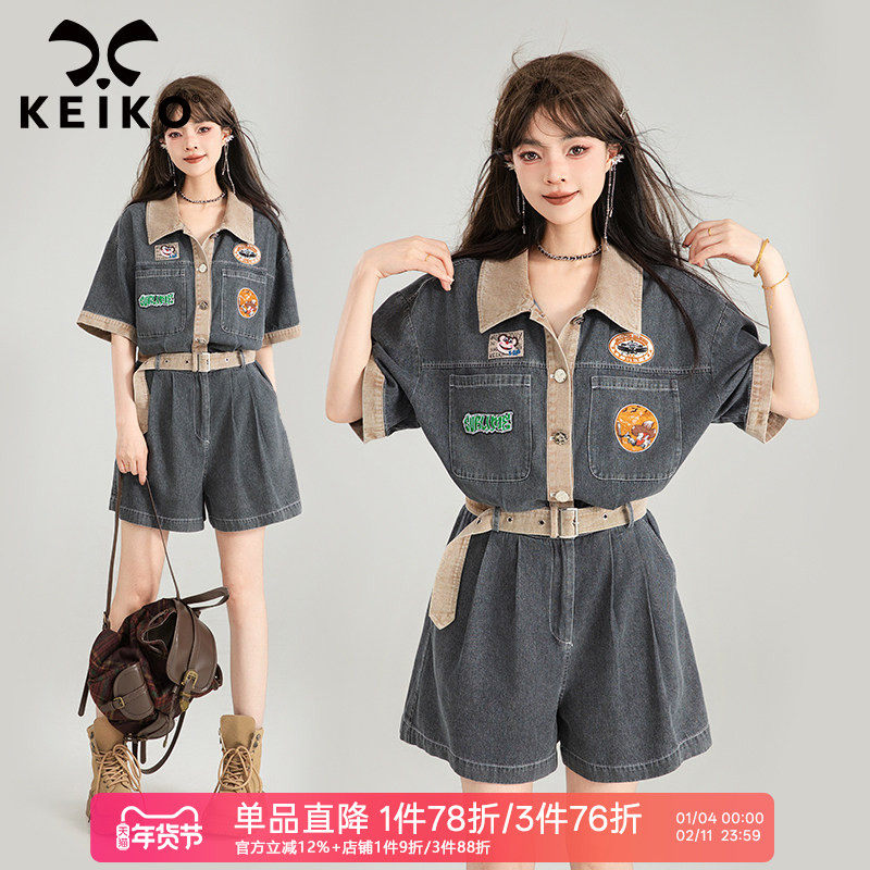 KEIKO 美式工装牛仔裤连体裤春夏复古薄款收腰显高显瘦连身衣短裤,女装/女士精品,连体衣/裤,淘宝优惠券,粉丝福利购,淘宝优惠卷
