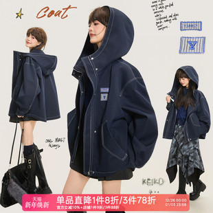 风廓形风衣外套女秋季 工装 无性别穿搭缉明线连帽派克服 美式 KEIKO