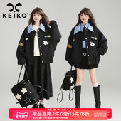 KEIKO 街头绣标宽松休闲夹克上衣 新款 美式 复古翻领外套女2026春季