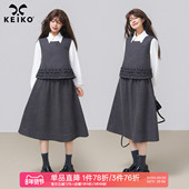 KEIKO 半身裙 烫钻马甲外套 知性风叠穿薄呢背心套装 裙女2026春季