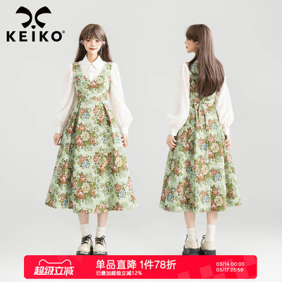 KEIKO 浪漫花园风提花无袖连衣裙26春季假日穿搭掐腰显瘦A字长裙