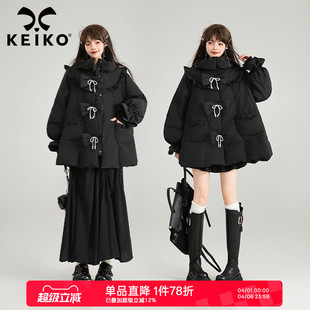 黑色斗篷型羽绒服冬季 蝴蝶结饰加厚外套 高克重229g白鸭绒 KEIKO