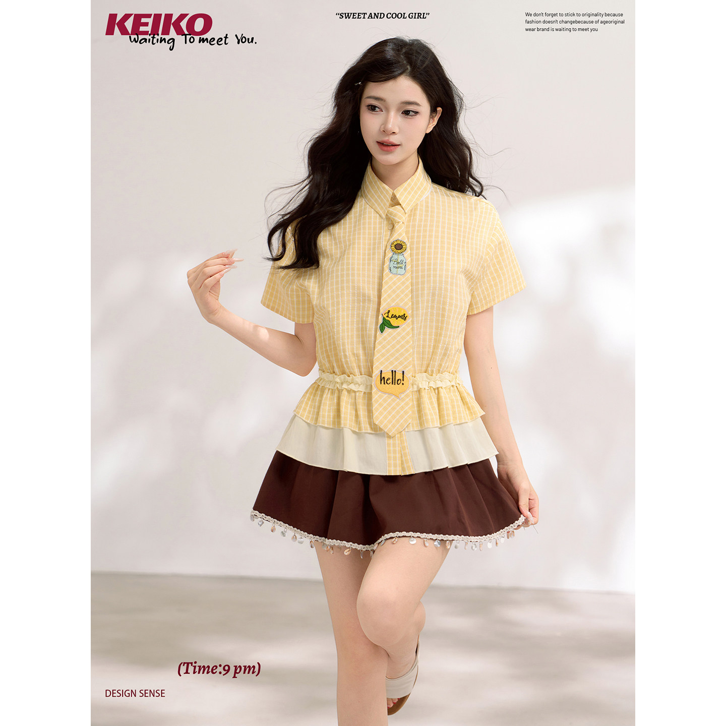 KEIKO明媚少女感抽绳收腰衬衫