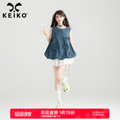 蝴蝶结扎花轻薄牛仔背心 上衣女夏季 KEIKO 可甜可盐花苞形无袖