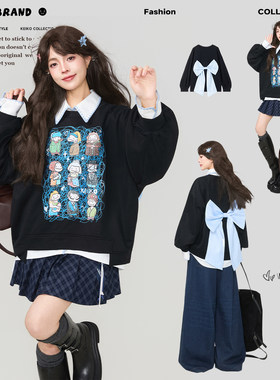 KEIKO加绒宽松蝴蝶结扎花卫衣