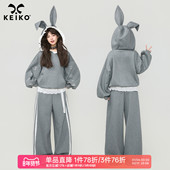 少女风蕾丝花边运动卫衣套装 26春季 兔耳朵连帽外套 KEIKO 休闲裤