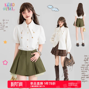法式 KEIKO 女26夏季 小众别致尖领白色衬衫 小资通勤上衣 星月交辉