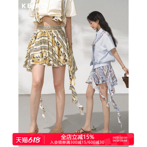 KEIKO波嬉风复古印花半身裙