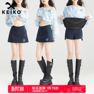 设计感侧开叉运动休闲短裙 裙26春季 KEIKO 学院风高腰A字半身裙裤