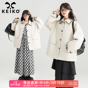 设计感撞色翻袖 KEIKO 风衣女25秋季 翻领短款 宽松休闲外套 贝壳绣