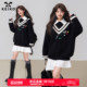 KEIKO 26早春设计感假两件慵懒宽松毛衣 学院风拼色V领黑色针织衫