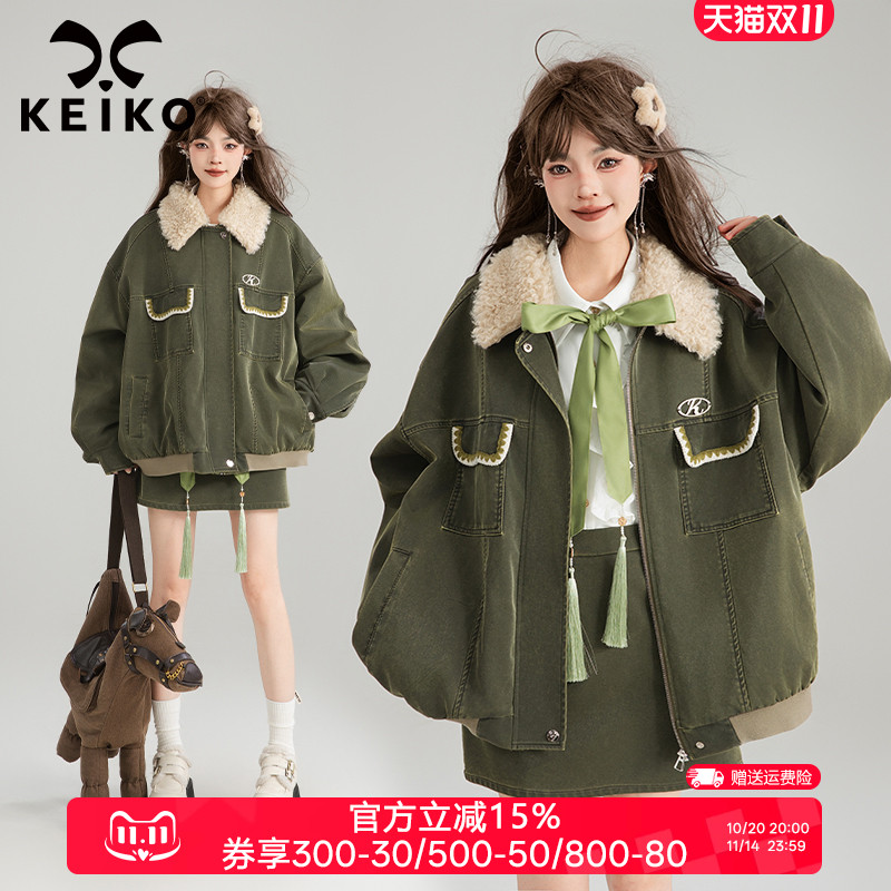 凯莉欧复古夹棉宽松夹克皮衣外套