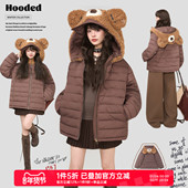 轻量感保暖短款 KEIKO 甜系小熊连帽排骨绗线棉服女25冬季 棉袄外套