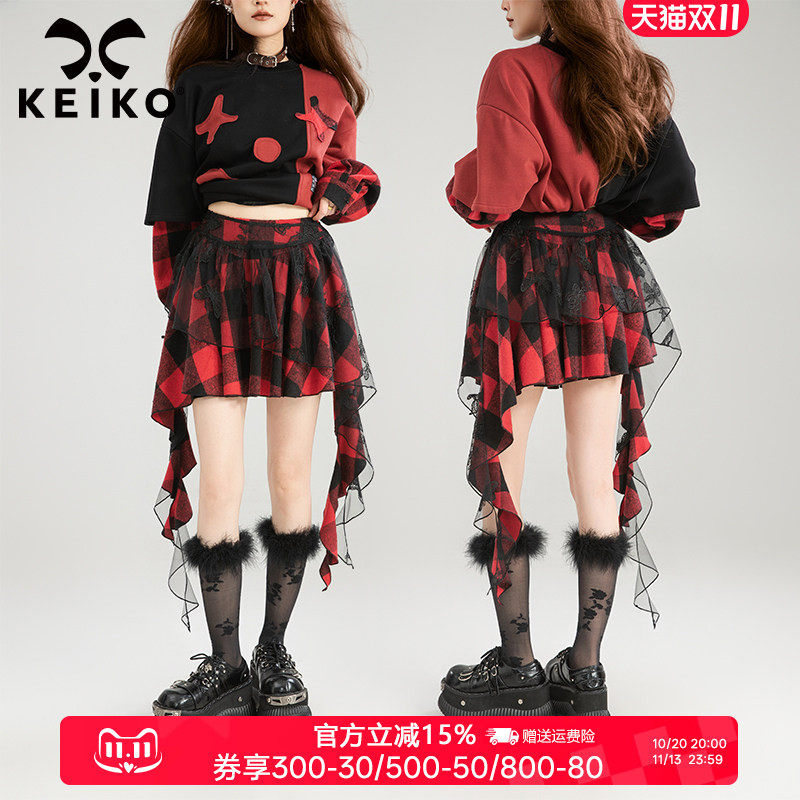 KEIKO不规则飘带百褶短裙半身裙