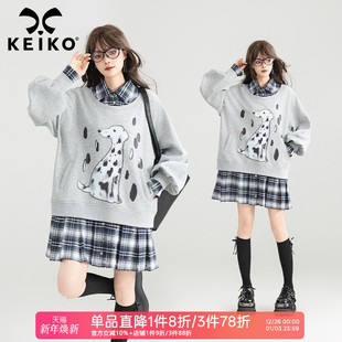 连衣裙25秋季 叠拼假两件式 设计感宽松显瘦卫衣裙 斑点狗美式 KEIKO