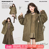 都市游牧 KEIKO 苔原绿麂皮绒风衣外套2026春季 拼接廓形皮衣夹克