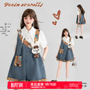 减龄显瘦宽松阔腿短裤 夏季 鬼马少女感提花拼接背带牛仔裤 KEIKO