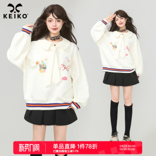 学院风娃娃领长袖 KEIKO 新款 气少女感白色加绒卫衣2026春季 上衣 元