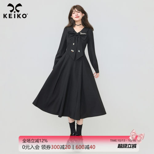 KEIKO法式赫本风蝴蝶结连衣裙