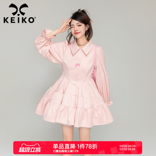 KEIKO甜妹减龄polo领连衣裙春季非正式学院风粉色小个子显瘦A字裙