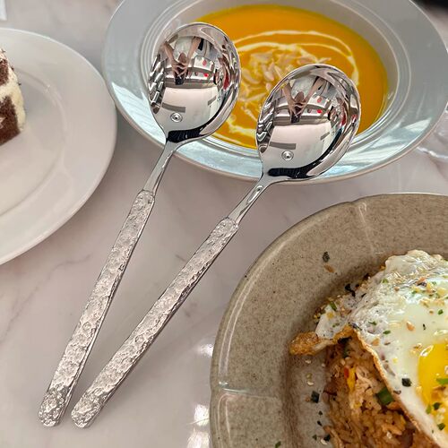 网红冰裂纹不锈钢圆头勺子高颜值家用吃饭专用勺子搅拌勺子长柄勺