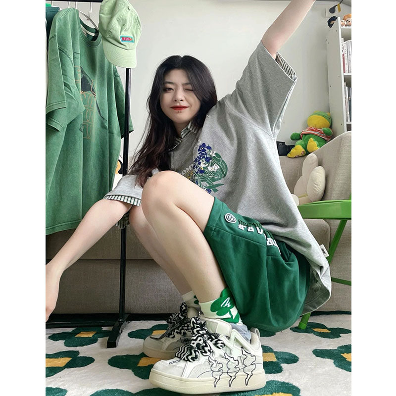 学院风运动套装女夏短袖短裤学生宽松韩版洋气休闲两件套时尚新款