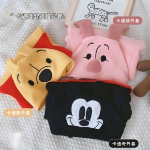 儿童秋冬季卡通小熊维尼加绒拉链连.帽外套男女童上衣泳保暖开衫