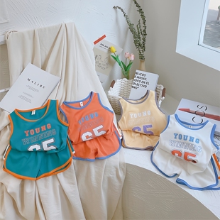 男女童2026夏季新款背心短裤两件套儿童短袖上衣篮球服运动套装