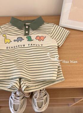 2025童.装夏季新款韩版男.童宝宝套装小童条纹poloT恤短裤两件套J