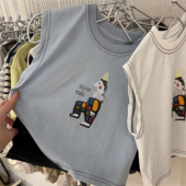 新款 上衣夏装 卡通洋气坎1肩背2心男女童无袖 饰个性 明线装 儿童夏季