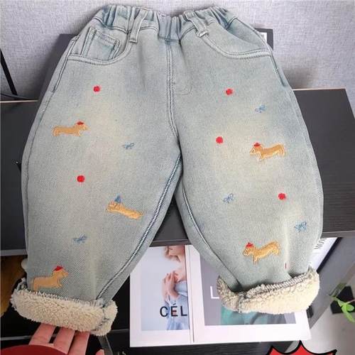 儿童2025冬季新款洋气加绒加厚裤子男女童宝宝保暖牛仔1裤冬装