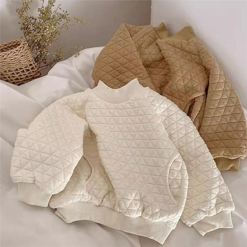 男女童秋冬季太空棉格加绒套头卫衣儿童宝宝洋气冬装潮范保暖外套