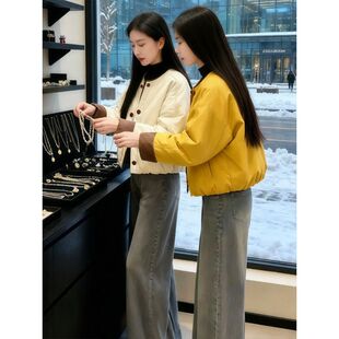 棉衣棉服外套女冬季新款小个子显高保暖撞色温柔感ins短款小棉袄