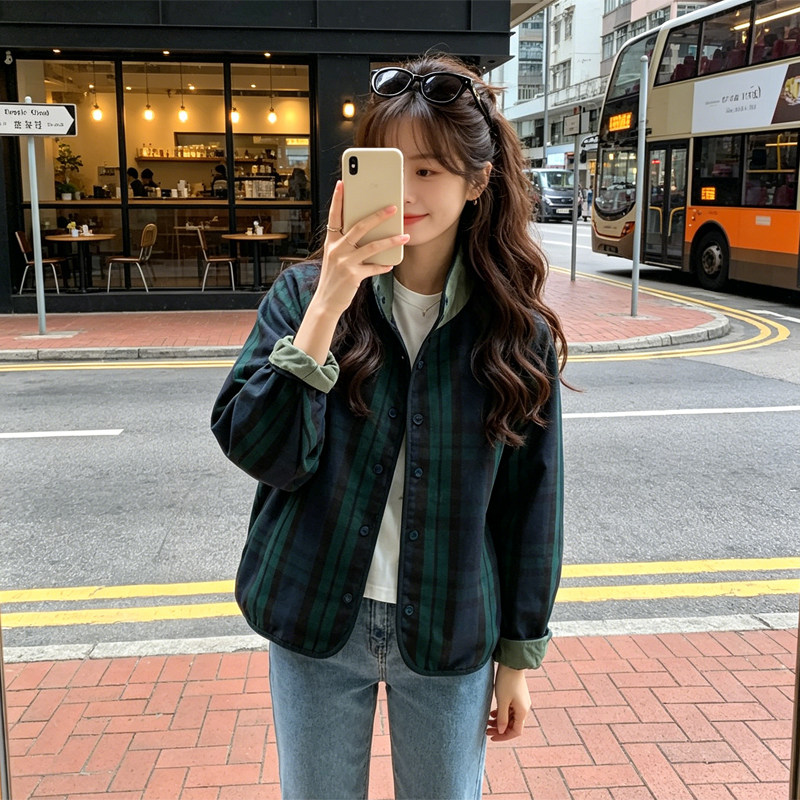 小个子双面穿格子短外套女春秋图片