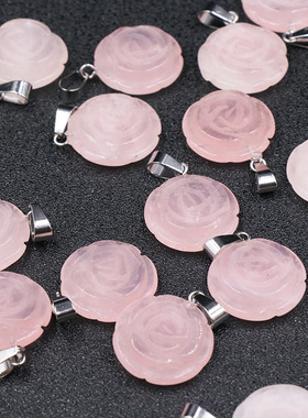 天然粉晶玫瑰花项链水晶吊坠项坠锁骨链旺姻缘首饰女古风爆款