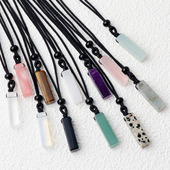 天然石 紫水晶长方条吊坠半宝石立体坠子DIY项链挂件配饰跨境